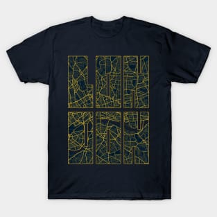 London, England City Map Typography - Gold Art Deco T-Shirt